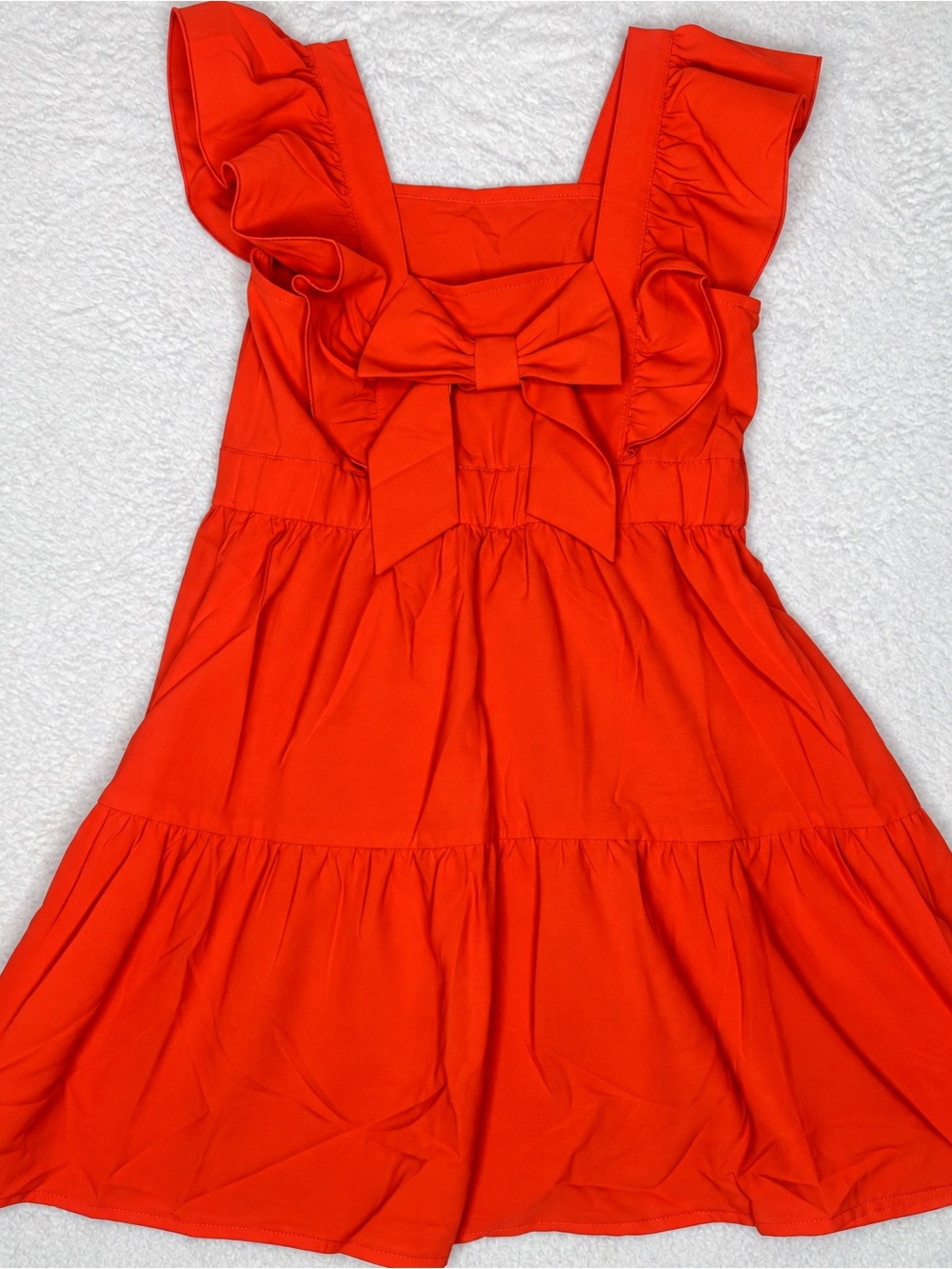 Orange Red Girls Tiered Dress Ruffle Strap Large Bow Front size 8